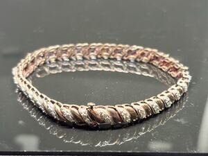Vintage Gold Plated Sterling Silver 925 Diamond Accent Tennis Bracelet 7.5”